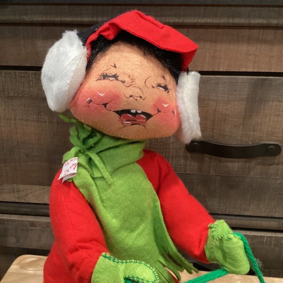 Annalee Dolls 18" Sledding Boy 1967/1972 Christmas Winter - Picture 2 of 6